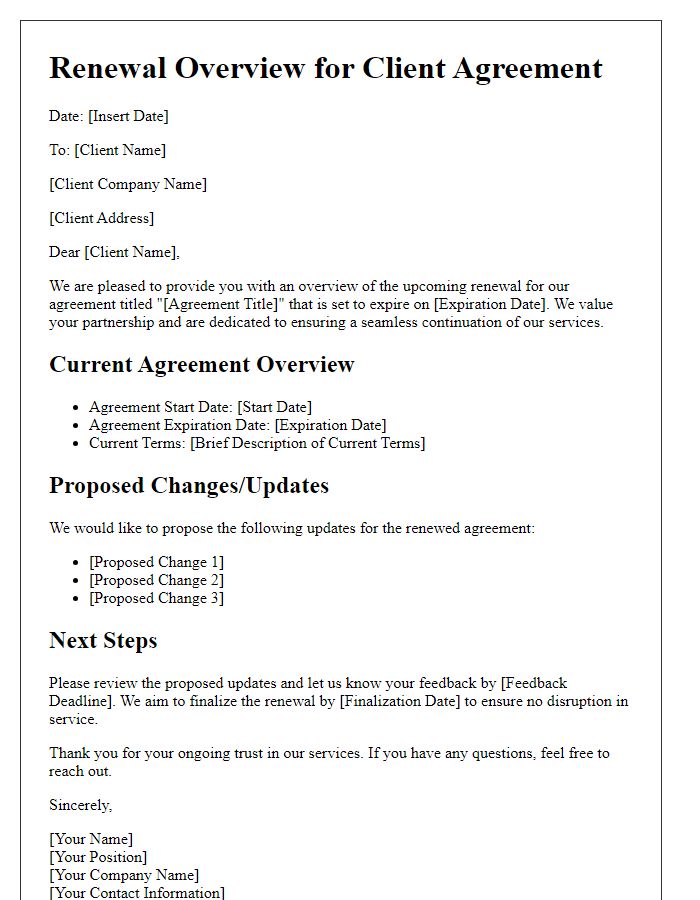 Letter template of renewal overview for client agreements