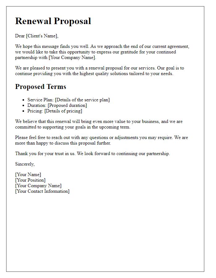 Letter template of renewal proposal for existing clients