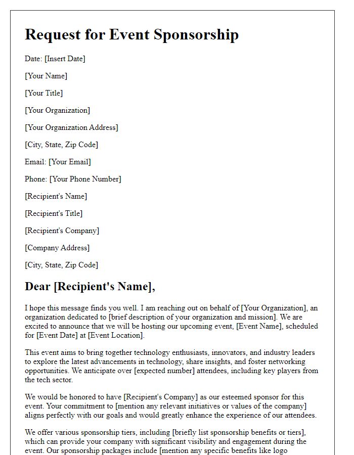 Letter template of request for event sponsorship targeting tech companies.