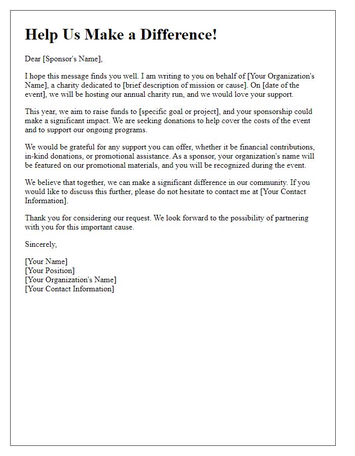 Letter template of sponsorship appeal for a charity run.