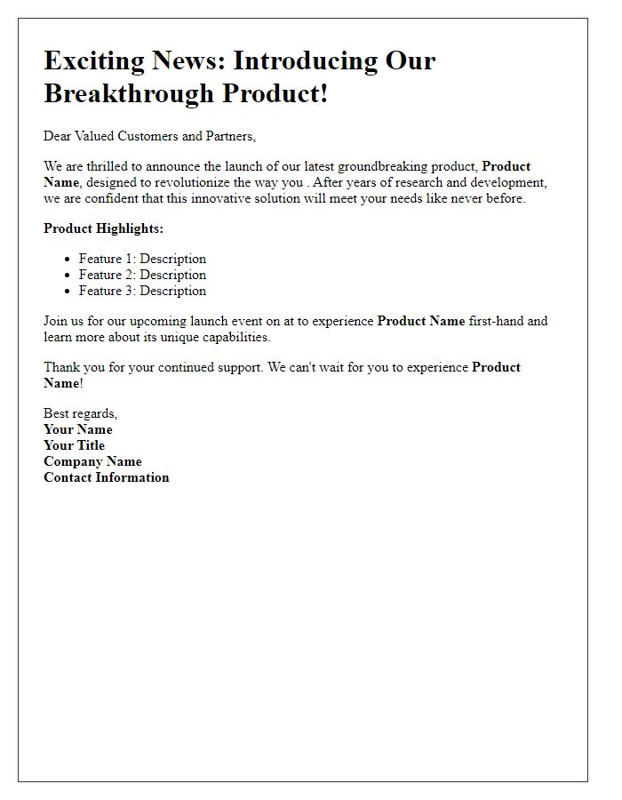 Letter template of breakthrough product announcement