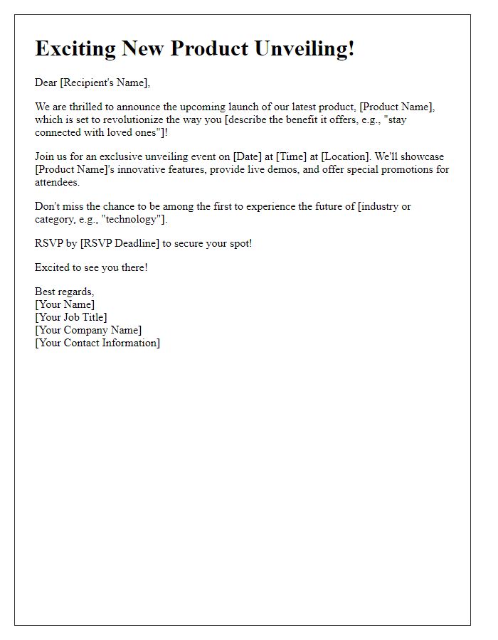 Letter template of exciting new product unveiling