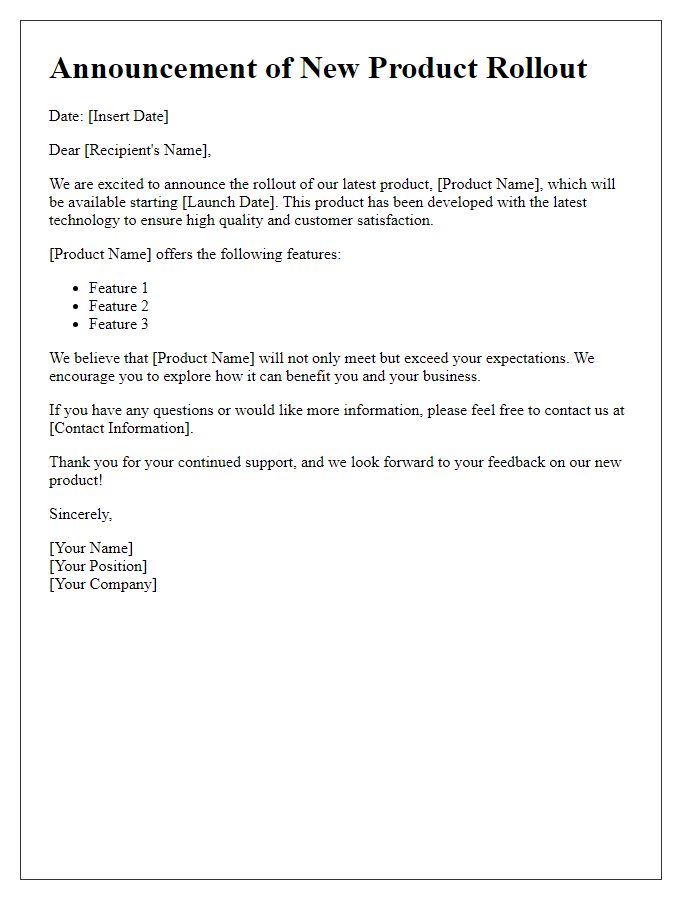 Letter template of fresh product rollout