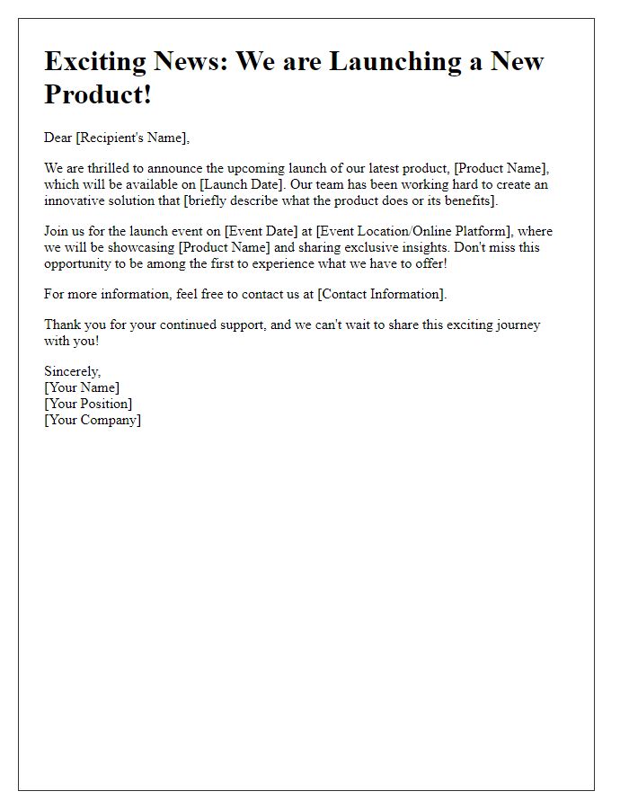 Letter template of product launch announcement