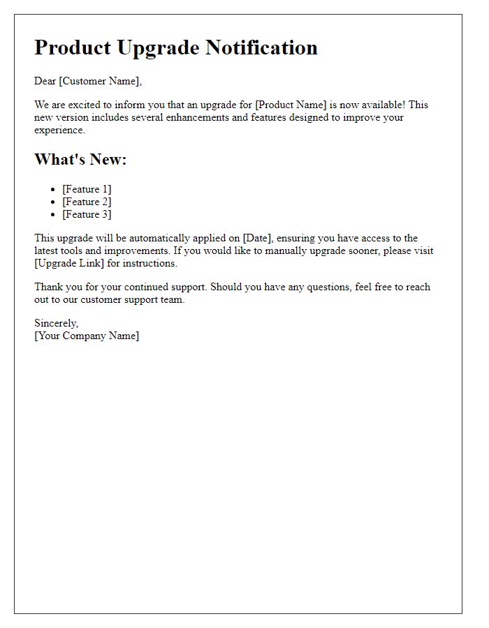 Letter template of product upgrade notification