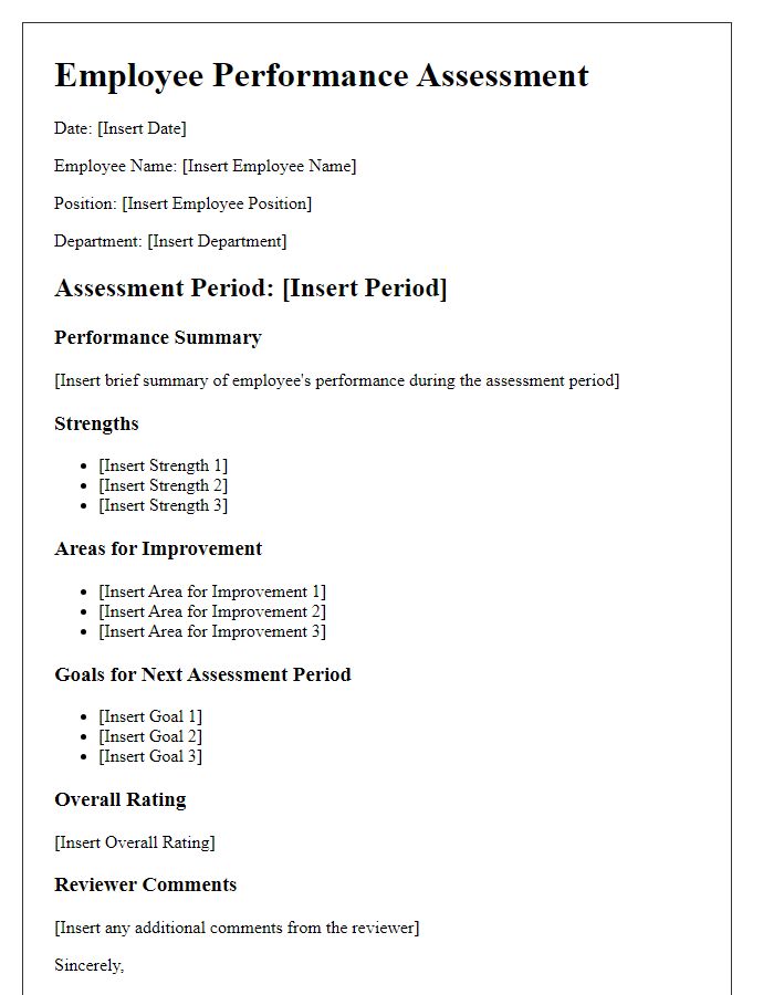 Letter template of employee performance assessment