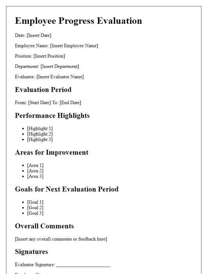 Letter template of employee progress evaluation