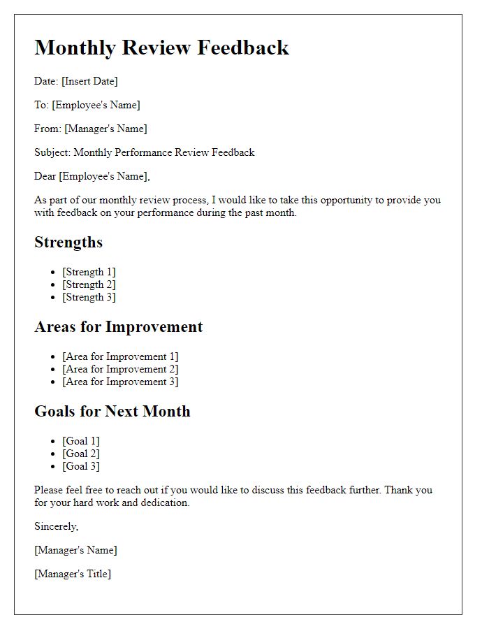 Letter template of monthly review feedback