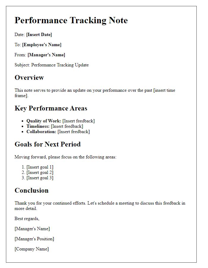 Letter template of performance tracking note