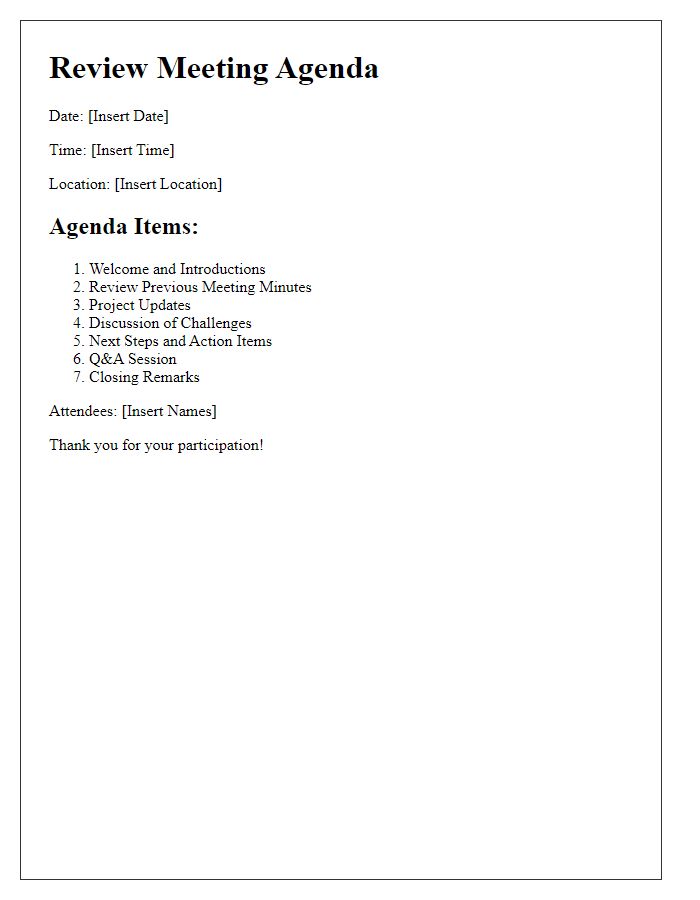 Letter template of review meeting agenda