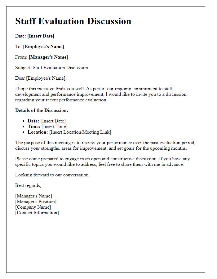 Letter template of staff evaluation discussion