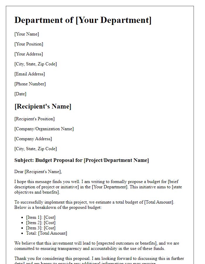 Letter template of budget proposal for departmental funding