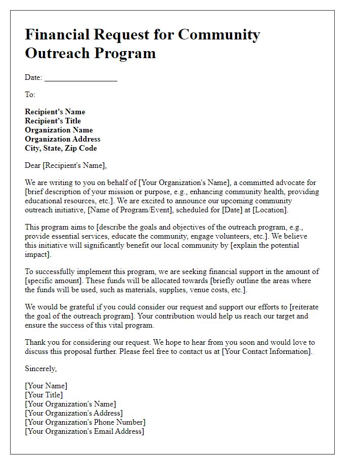 Letter template of financial request for community outreach