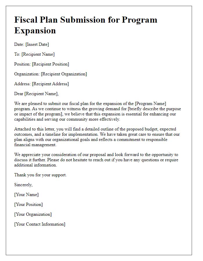 Letter template of fiscal plan submission for program expansion