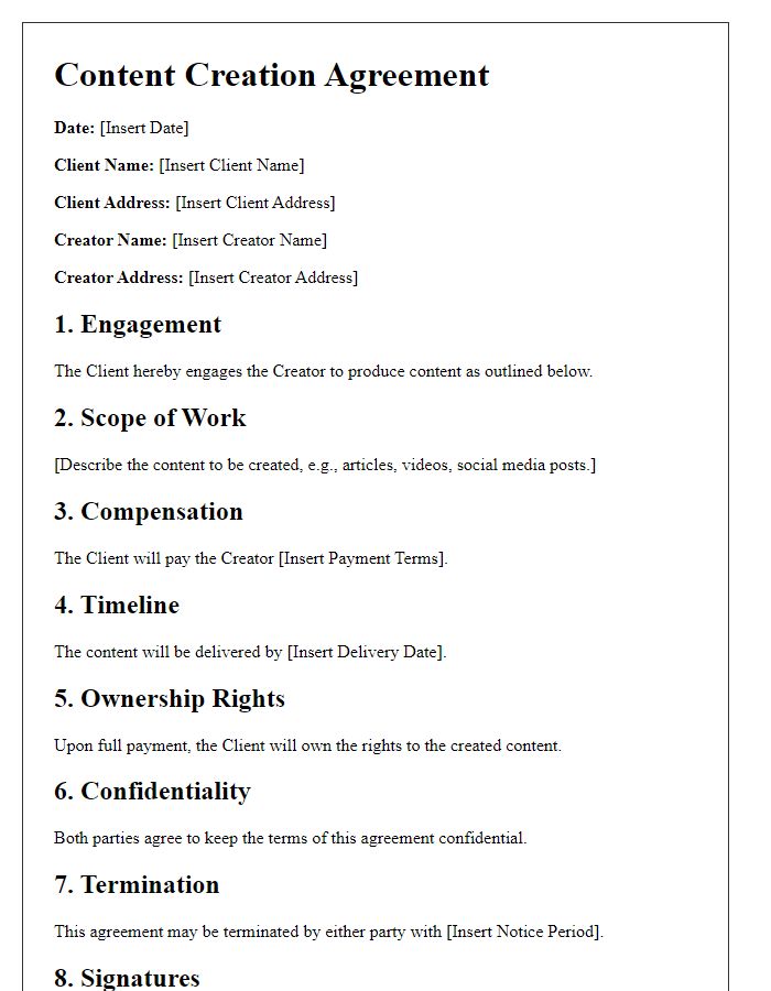 Letter template of content creation agreement