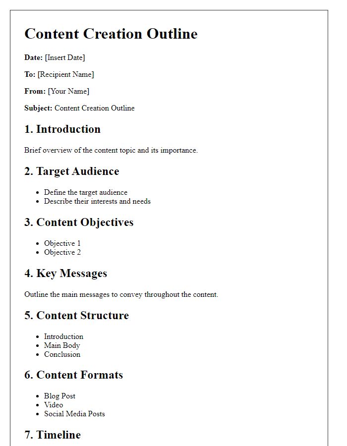 Letter template of content creation outline