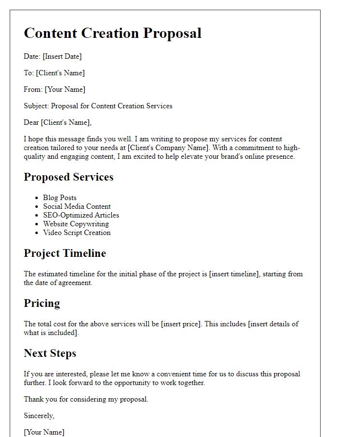 Letter template of content creation proposal