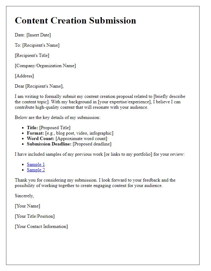 Letter template of content creation submission