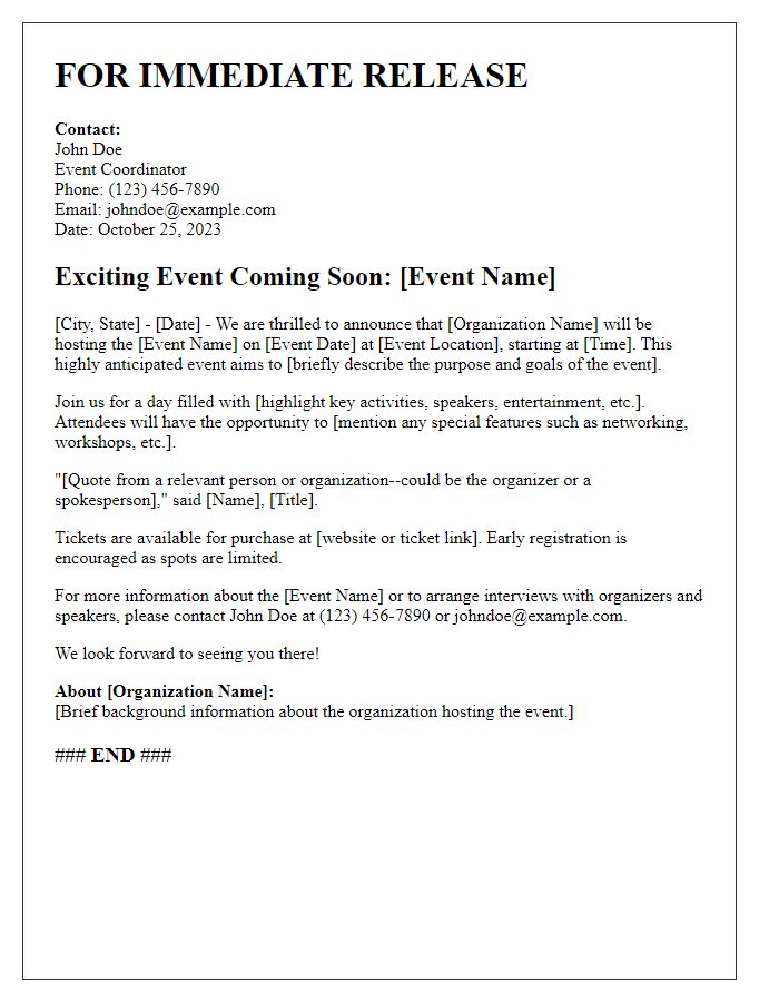 Letter template of press release for event promotion