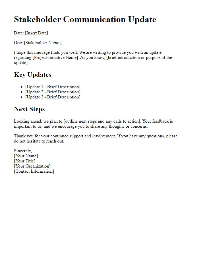 Letter template of stakeholder communication update