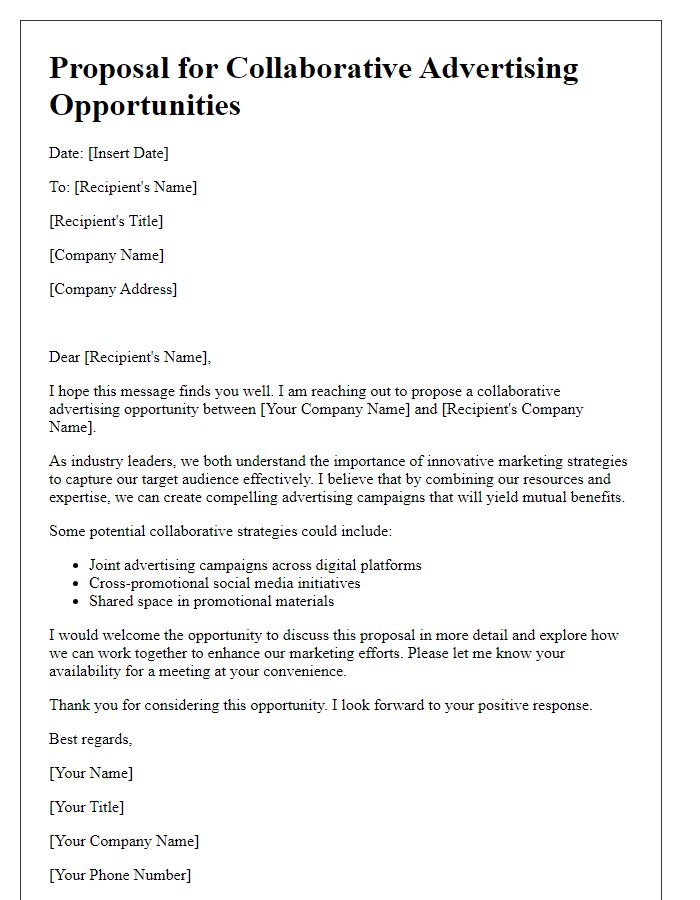 Letter template of Proposal for Collaborative Advertising Opportunities