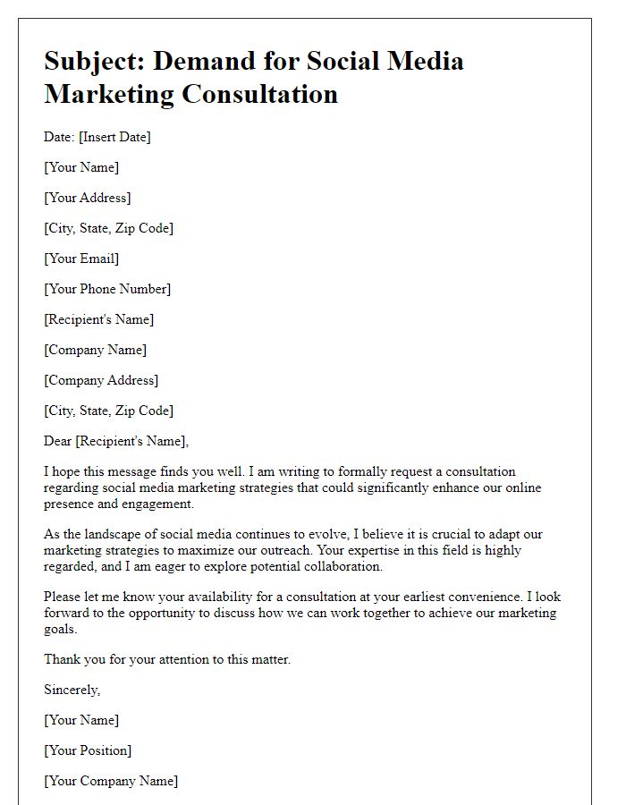 Letter template of demand for social media marketing consultation