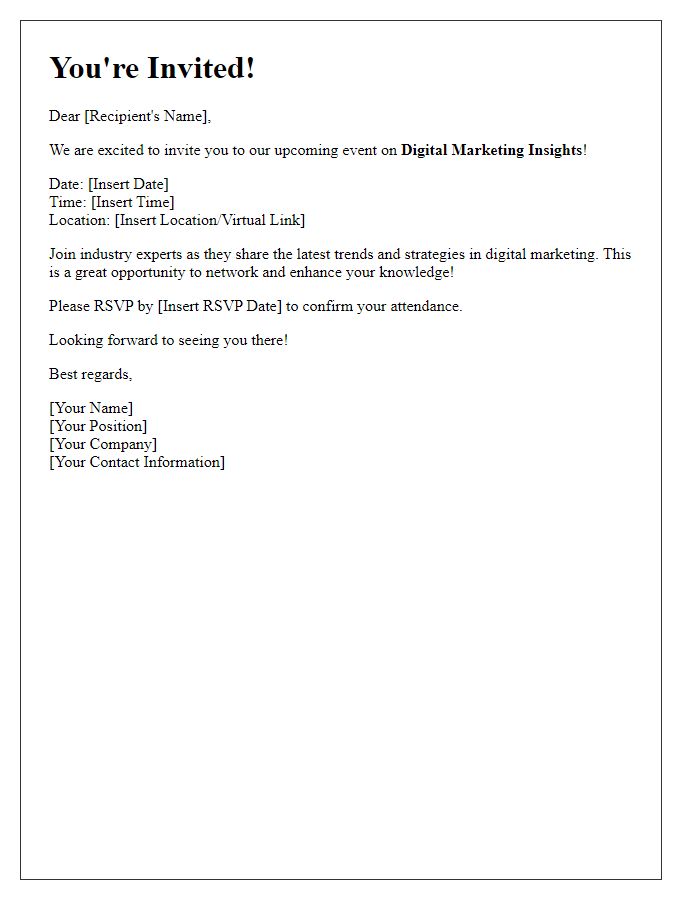 Letter template of invitation for digital marketing insights