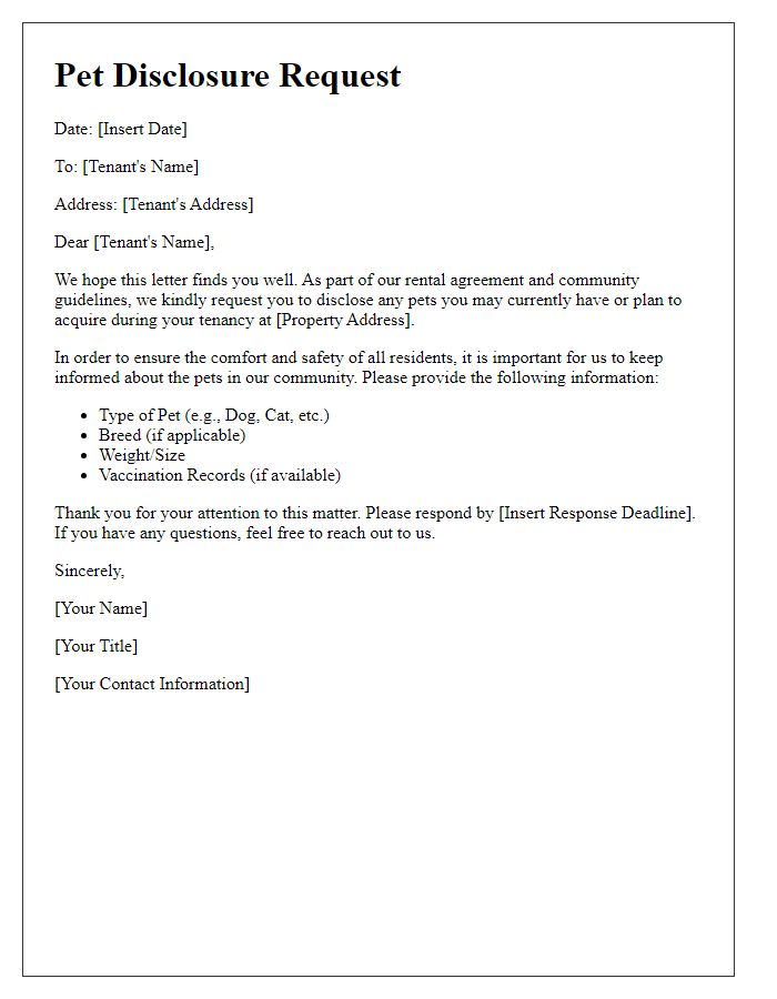 Letter template of pet disclosure request for tenant