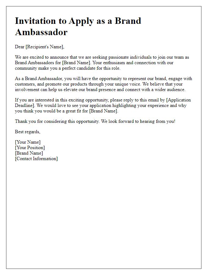 Letter template of brand ambassador application invitation