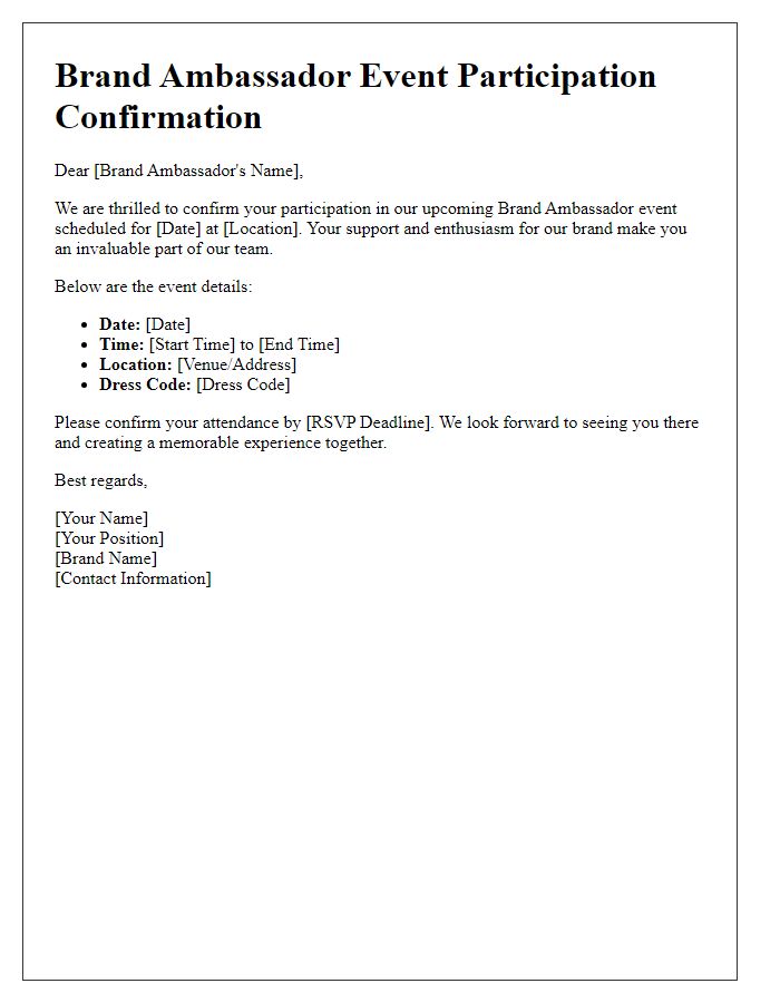 Letter template of brand ambassador event participation