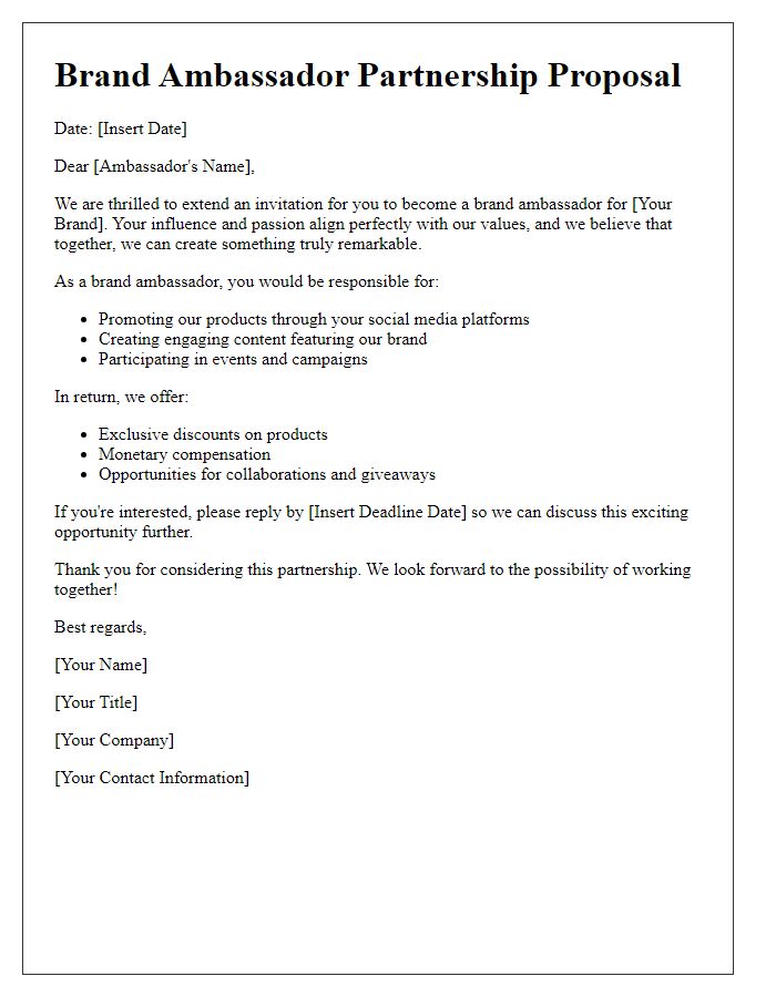 Letter template of brand ambassador partnership offer