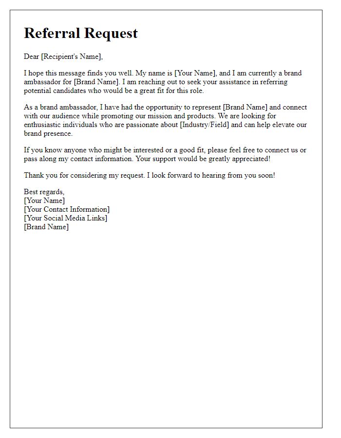 Letter template of brand ambassador referral request