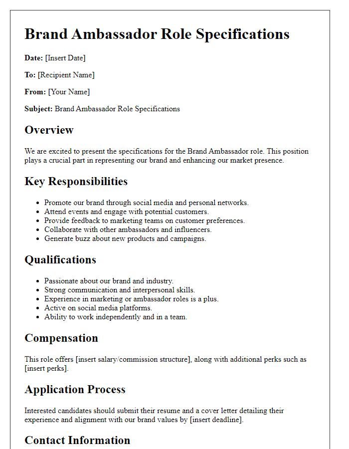 Letter template of brand ambassador role specifications