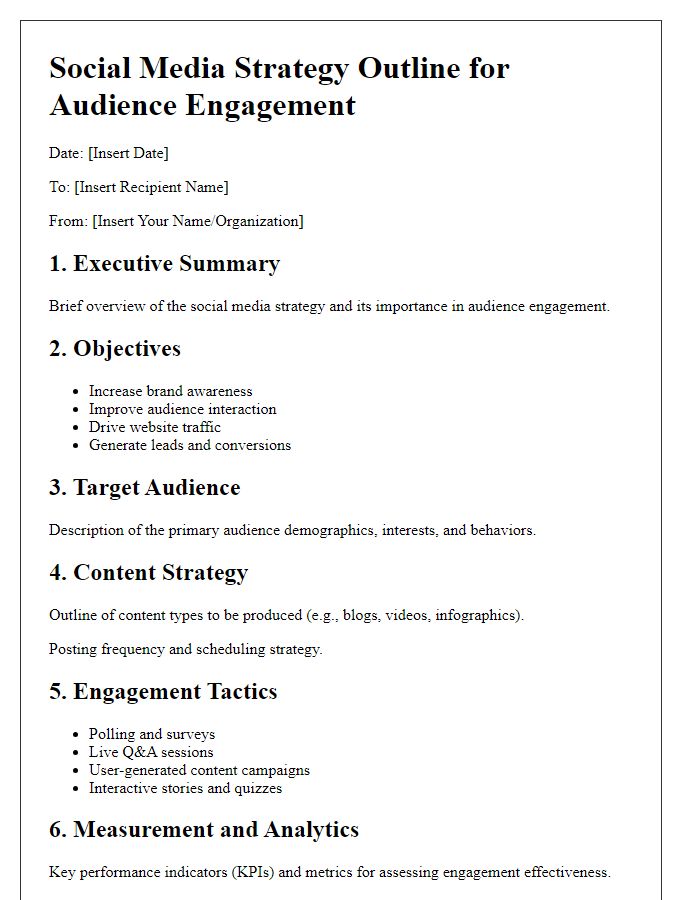 Letter template of social media strategy outline for audience engagement.