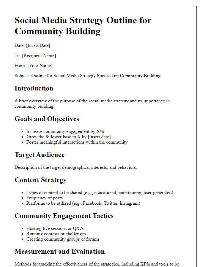 Letter template of social media strategy outline for community building.