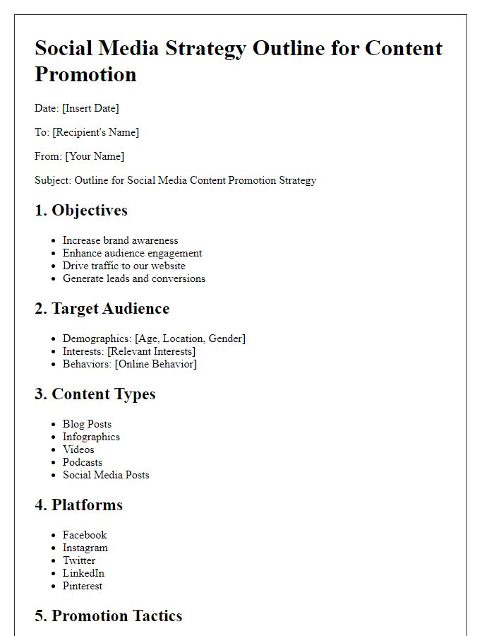 Letter template of social media strategy outline for content promotion.