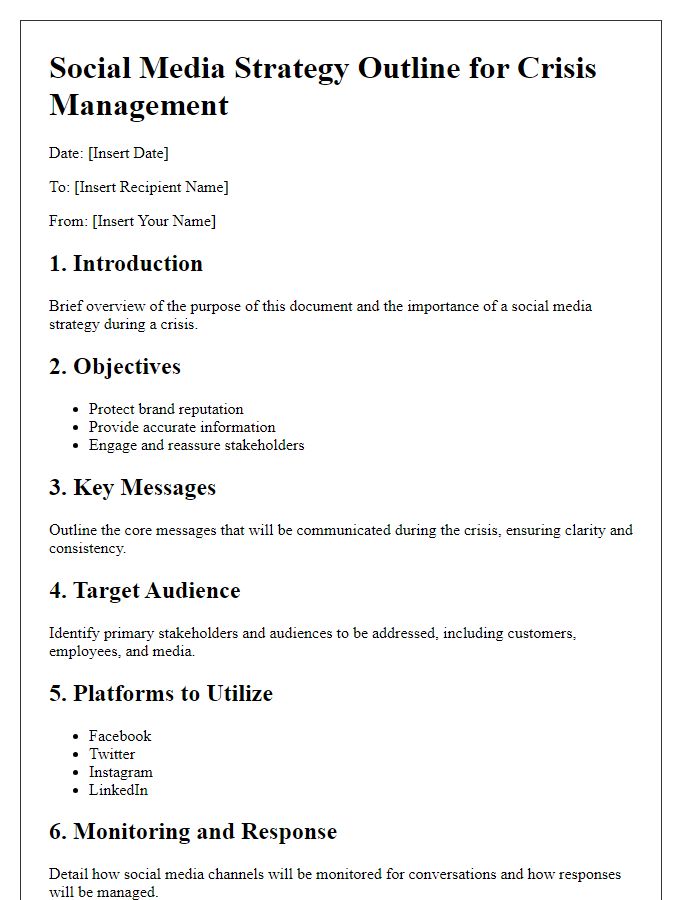 Letter template of social media strategy outline for crisis management.