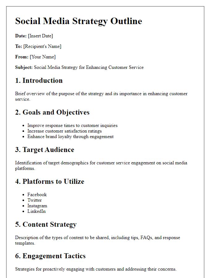 Letter template of social media strategy outline for customer service enhancement.