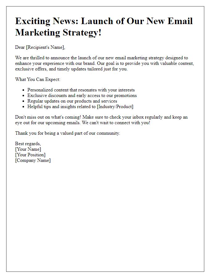 Letter template of email marketing strategy launch