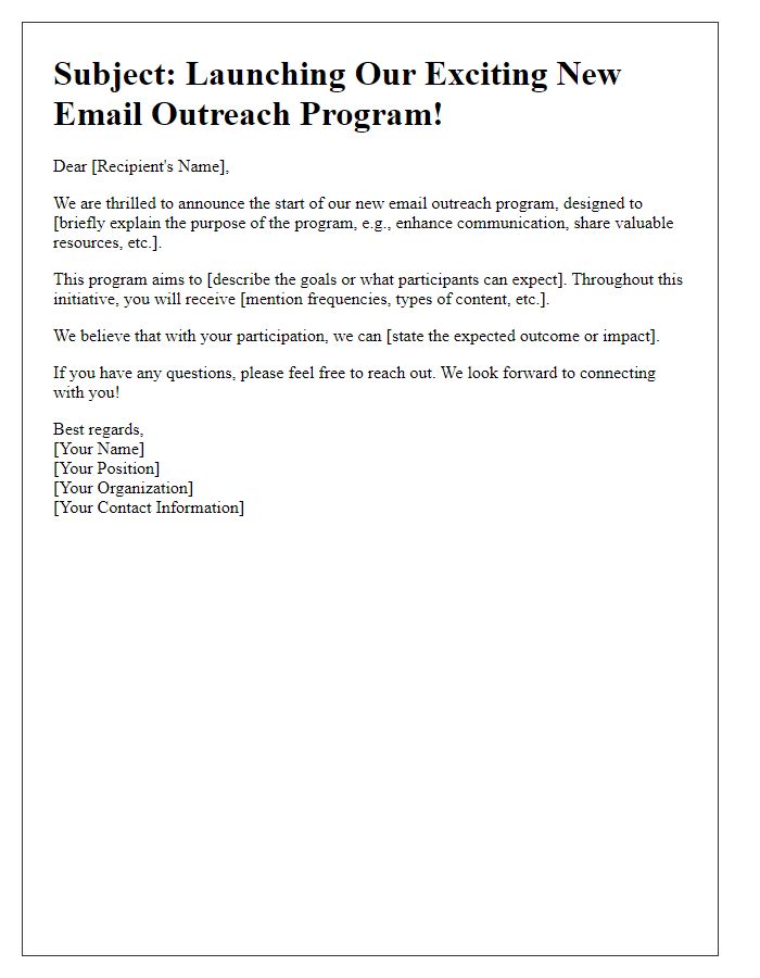 Letter template of email outreach program start