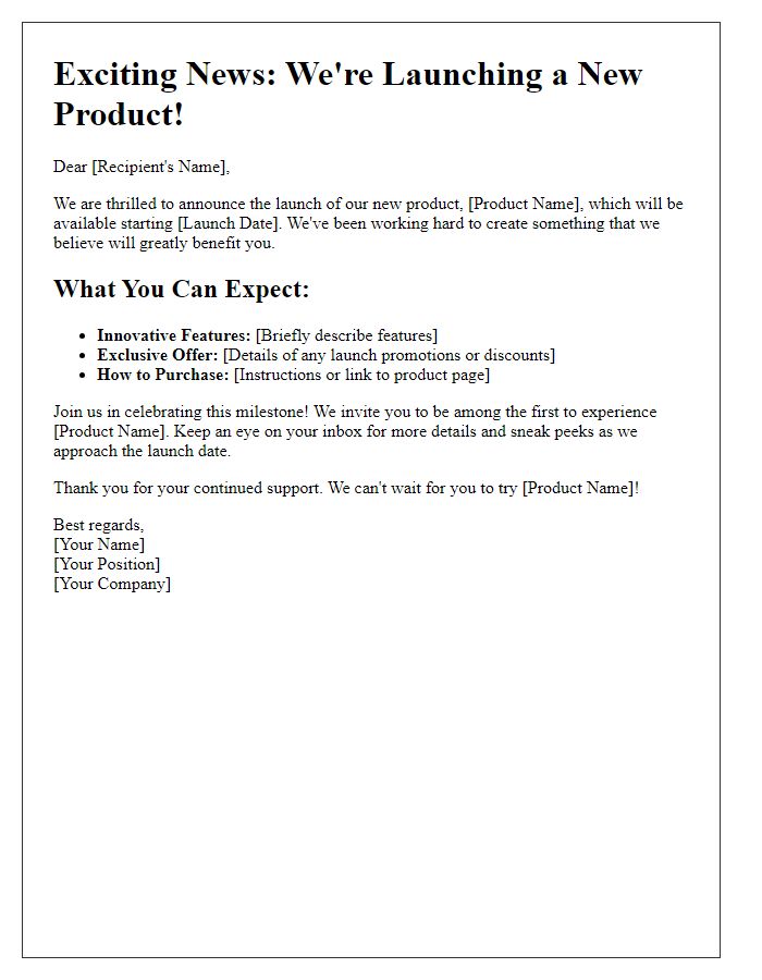 Letter template of product launch email campaign initiation