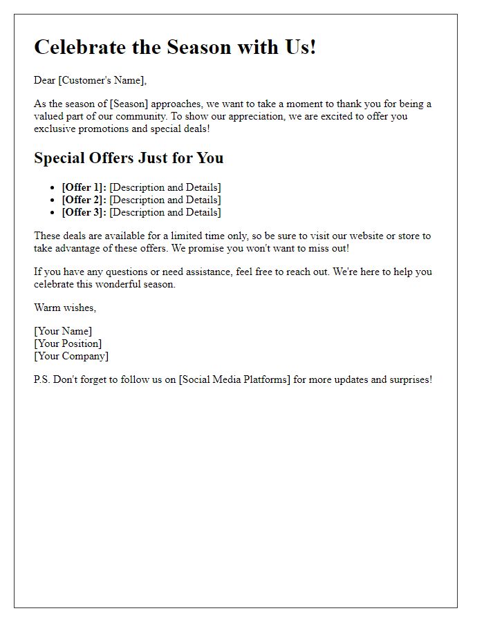 Letter template of seasonal email marketing push