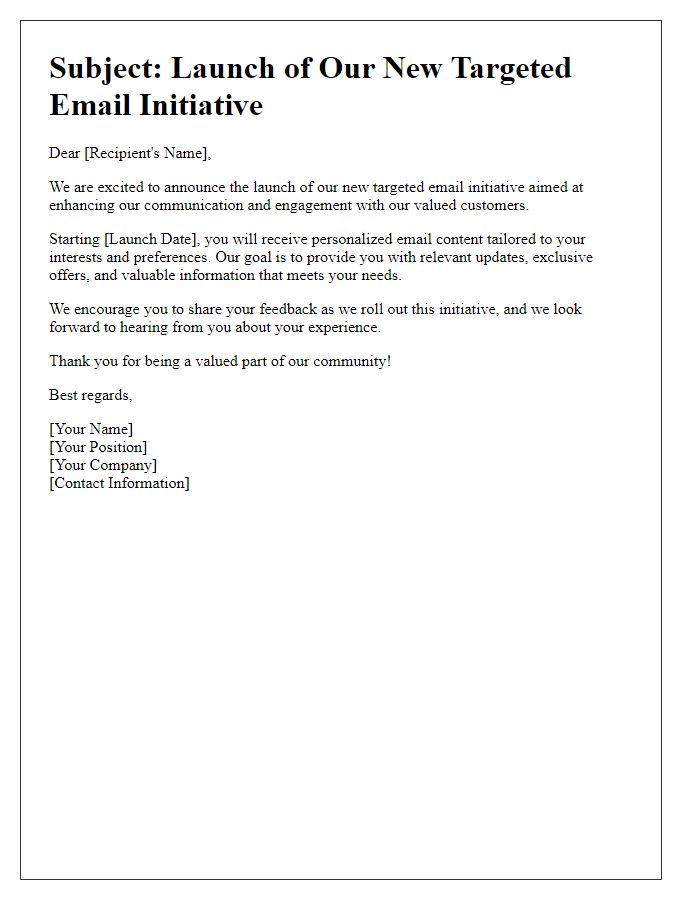 Letter template of targeted email initiative launch