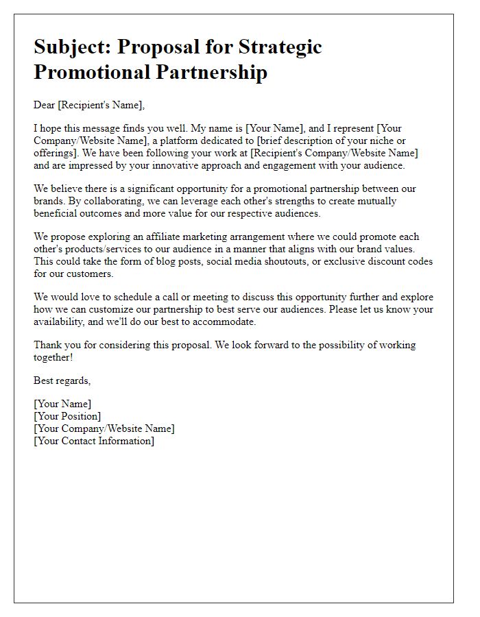 Letter template of promotional partnership inquiry for affiliate marketers.