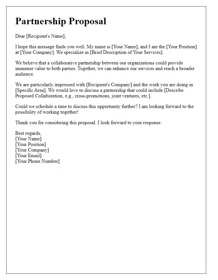 Letter template of promotional partnership introduction for service providers.