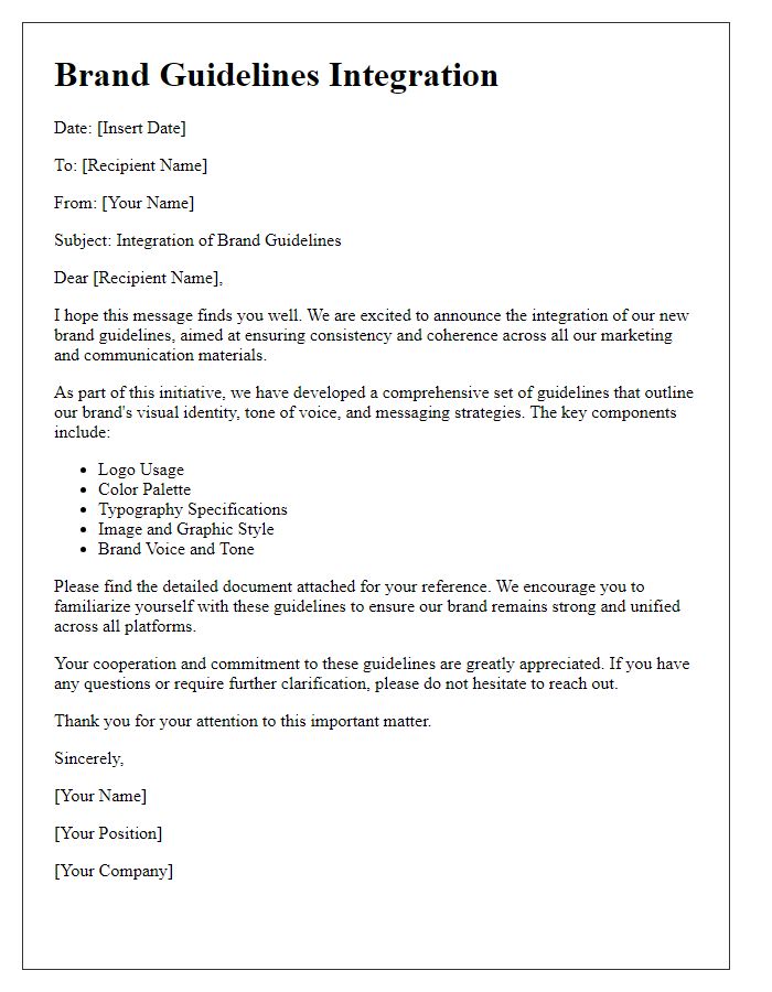 Letter template of brand guidelines integration