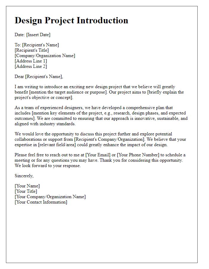 Letter template of design project introduction