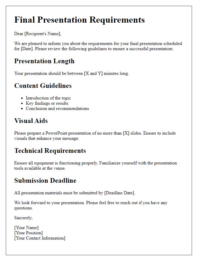 Letter template of final presentation requirements