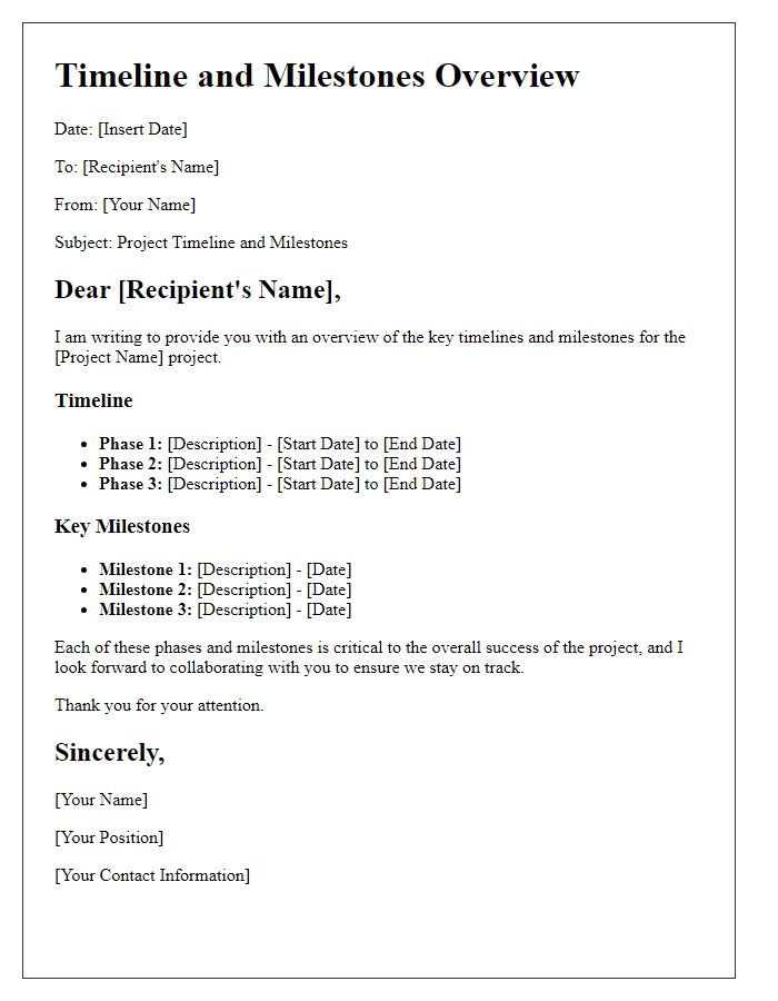 Letter template of timeline and milestones