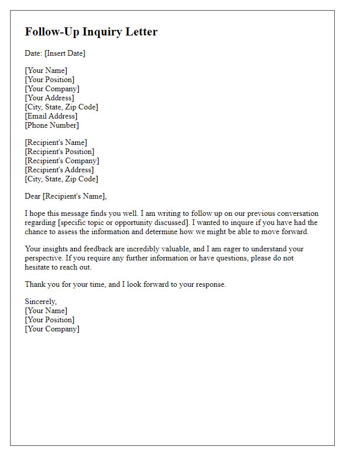 Letter template of follow-up inquiry for lead assessment